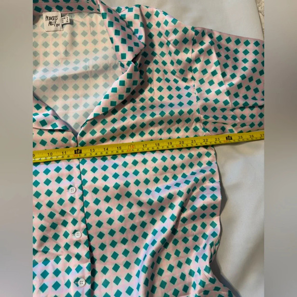 Princess Polly Jordy Blouse Pant Set Revolve Allover Green Barbie Pink - Picture 9 of 12